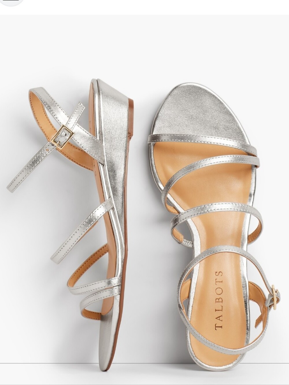 Talbots Capri Multi-Strap Mini-Wedge Sandals - Metallic Silver Sz 7.5